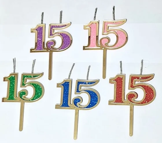 Velas 15 Anos Dourado Acrílico Pavio Magico - 1 Peça