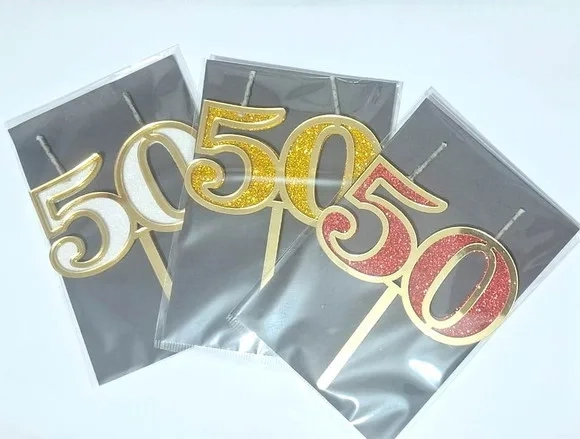 Vela 50 Anos Dourado Acrílico Pavio Magico - 1 Peça