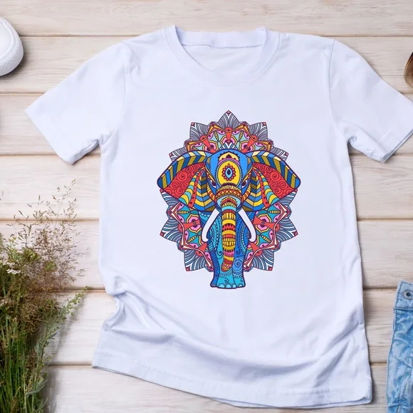Camiseta Elefante Indiano Mandala Vibrante