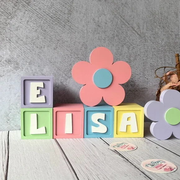 Flores + Cubos 6x6cm Candy Ts Decoração Bebê Pastéis