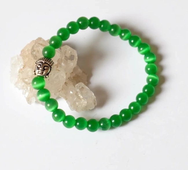 Pulseira Japamala 27 Contas Olho de Gato e Meru Buda (Artesanal)