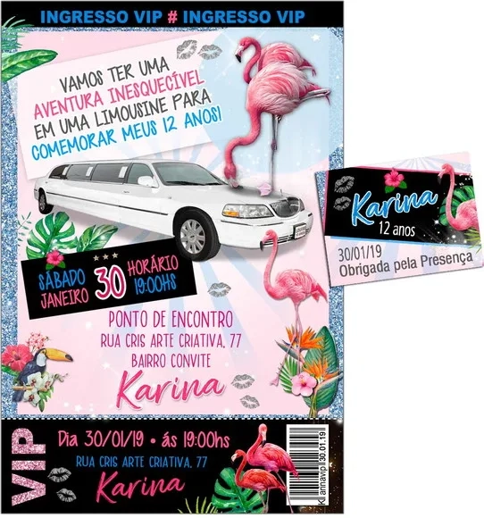 CONVITE DIGITAL C/TAG Festa Limousine Flamingo 2