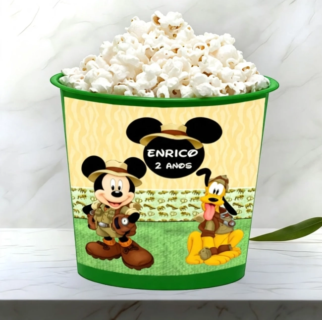 Balde de Pipoca Personalizada para lembrancinhas do Mickey Safari