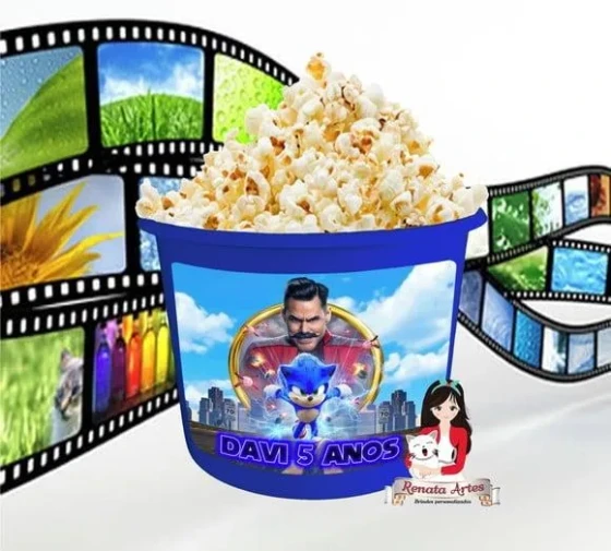 Balde de pipoca personalizado Sonic filme 2020
