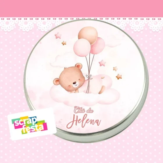 Latinhas Personalizadas Chá de Menina Ursinha Aquarela Balão