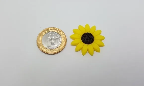 Aplique de Girassol Emborrachado de 3,3cm Pct C/6 Unidades