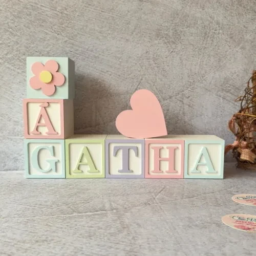 Coração -tons Pastel Cubos 6x6cm Decoração Bebê