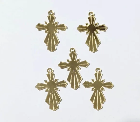 Pingente Cruz Acrilico Espelhado 3,5cm Pacote com 10 Unidade