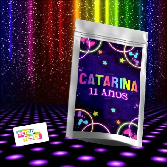 Saquinho Metalizado 14x20 Personalizado Festa Balada Neon