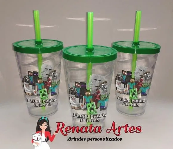 Copo com Canudo 500ml Minecraft