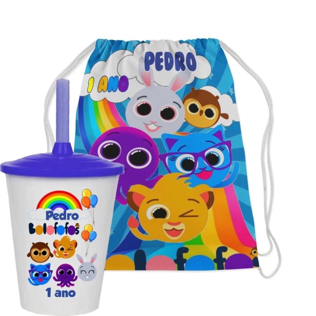 Kit Mochila e Copo Twister personalizadodos Bolofofos