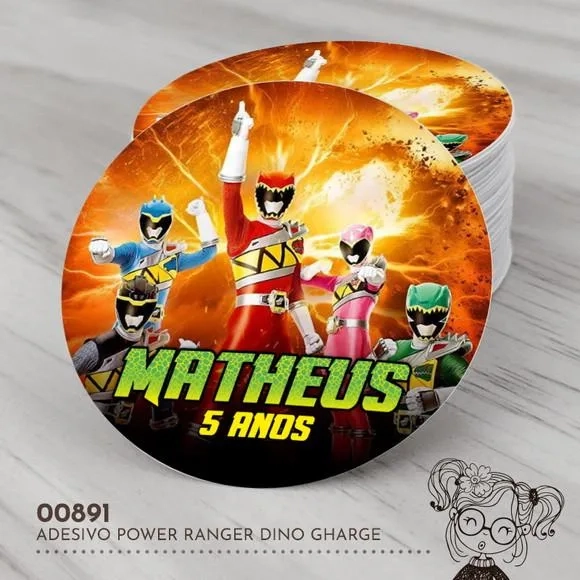 Adesivo Redondo Power Rangers Dino Charge - 00891
