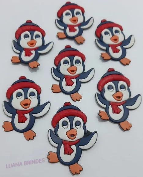 Aplique Pinguim de Borracha - pct com 6 unidades