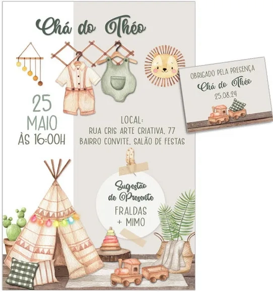 Convite Digital C/tag Chá de Bebê Menino Boho