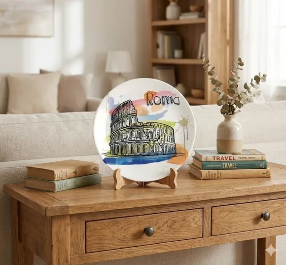 Prato Decorativo Aquarela Roma - Decoração de Mesa ou Parede
