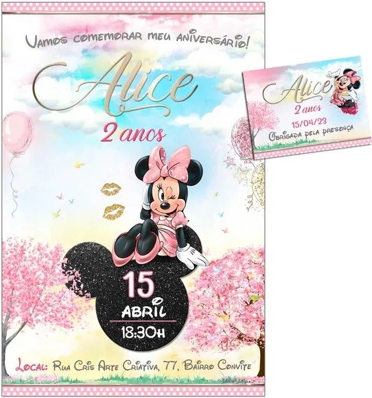 Convite Digital C/tag Minnie Mouse Rosa 4