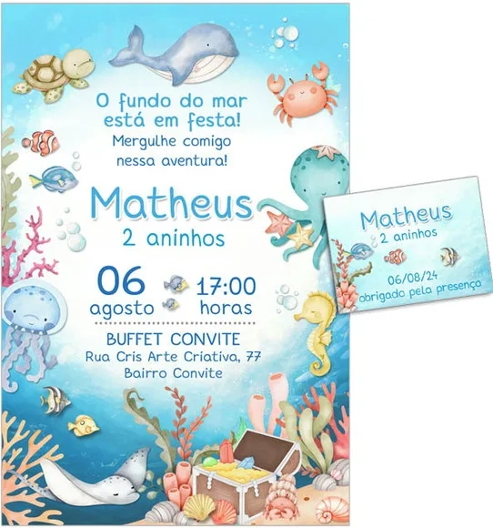 Convite Digital C/tag Fundo do Mar Aquarela 13