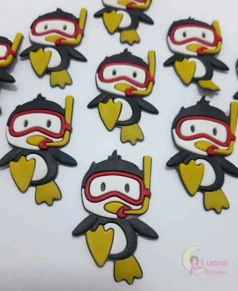 Aplique Pinguim Nadador de Borracha - pct com 6 unidades