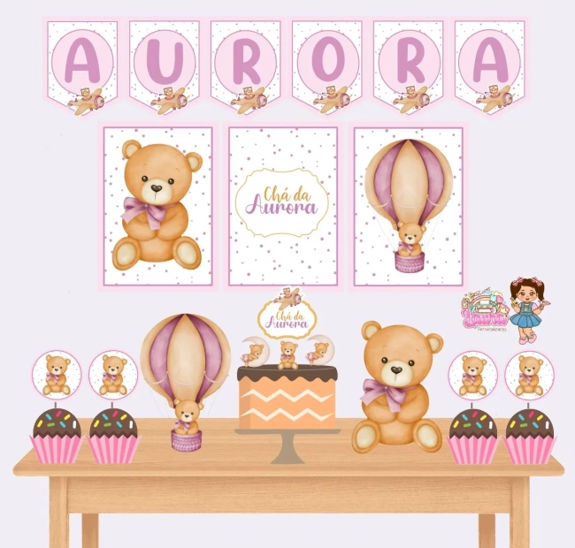 Kit Festa Só Um Bolinho CHÁ DE BEBÊ ROSA - Decoração de Festa