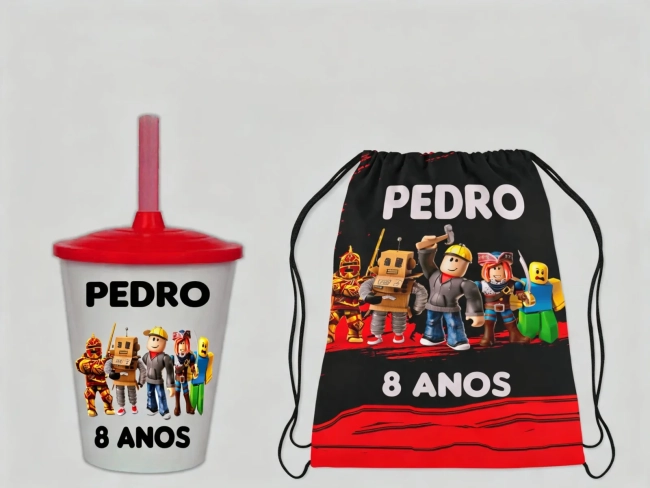 Kit Mochila e Copo Twister personalizadodo Roblox