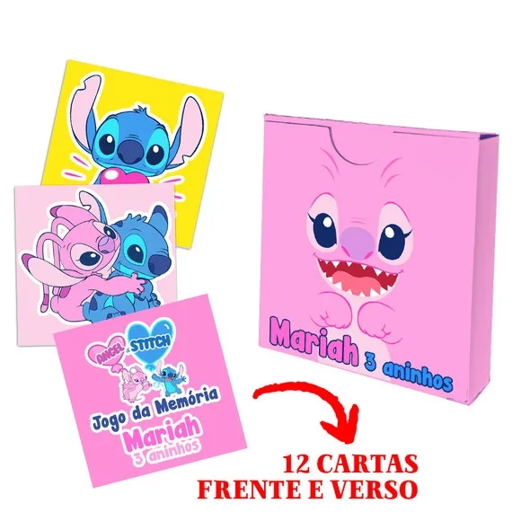 Lembrancinha Festa Stitch Rosa Jogo da Memória Angel
