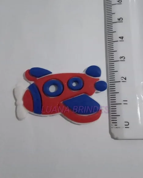 Aplique Avião Vermelho com Azul de Borracha - Pct C/6 Unid