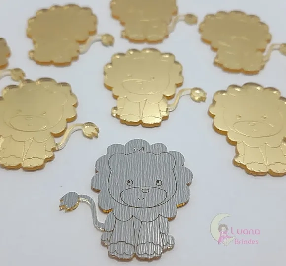 Aplique Leão Acrílico Espelhado Dourado 3,5cm Pct 6 Unid