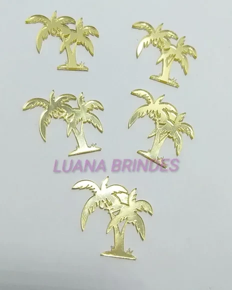 Aplique de Coqueiro em Acrílico Espelhado Dourado-pct c/10 u