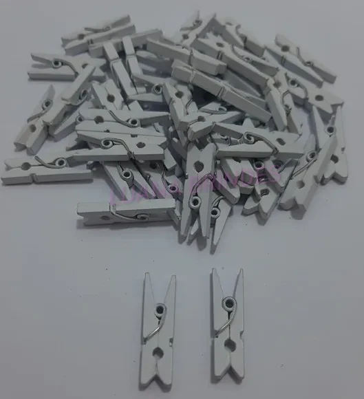 Mini pregador Branco de madeira - 2,5cm - pct c/ 40 unidades