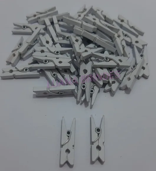 Mini pregador Branco de madeira - 2,5cm - pct c/ 40 unidades