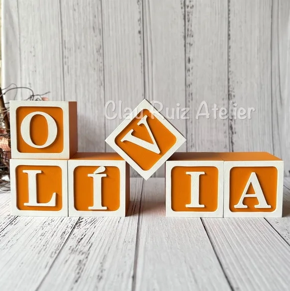 Decoração Bebê - Cubos 8x8cm Linha Nome com Moldura