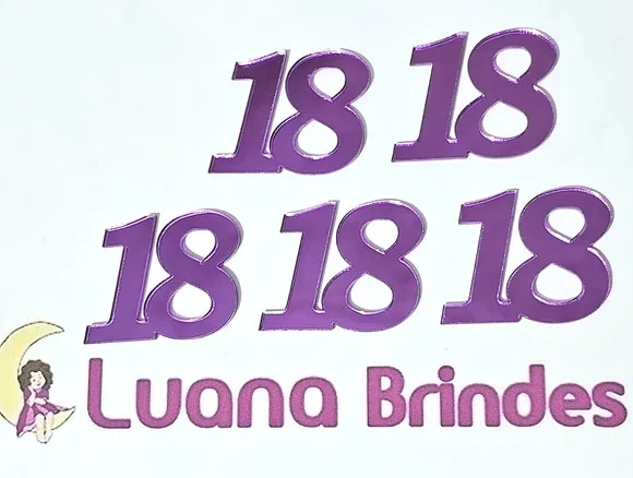 Aplique Número 18 de Acrílico Espelhado Pacote C/10 Peças