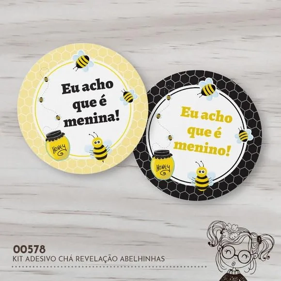 Kit Adesivos Redondos Chá Revelação Abelhinhas - 00578