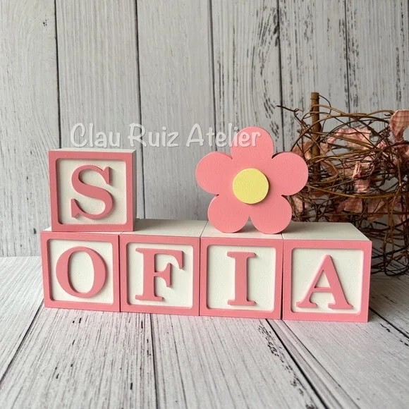 Decoração Bebê - Cubos 6x6cm Candy Ts + 1 Flor