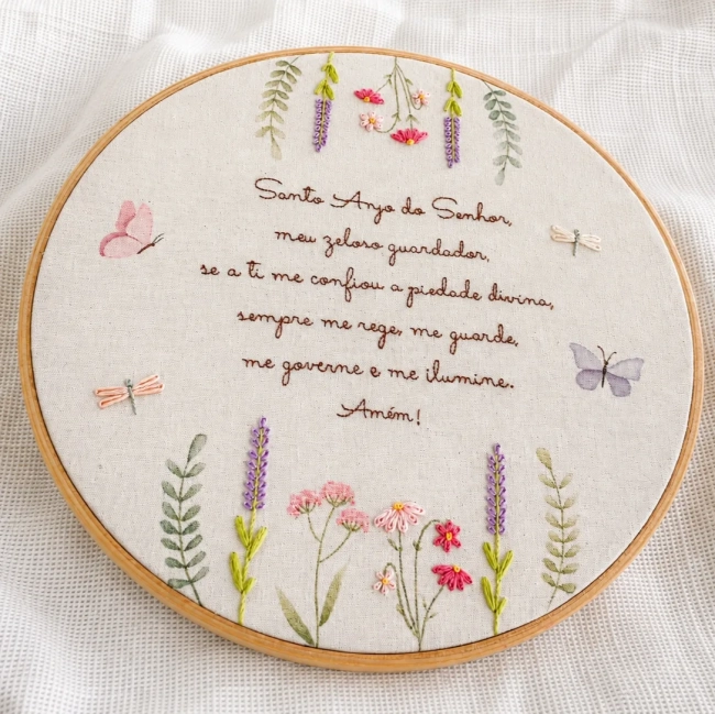 Quadro Oração Santo Anjo Infantil | Bordado e Aquarela
