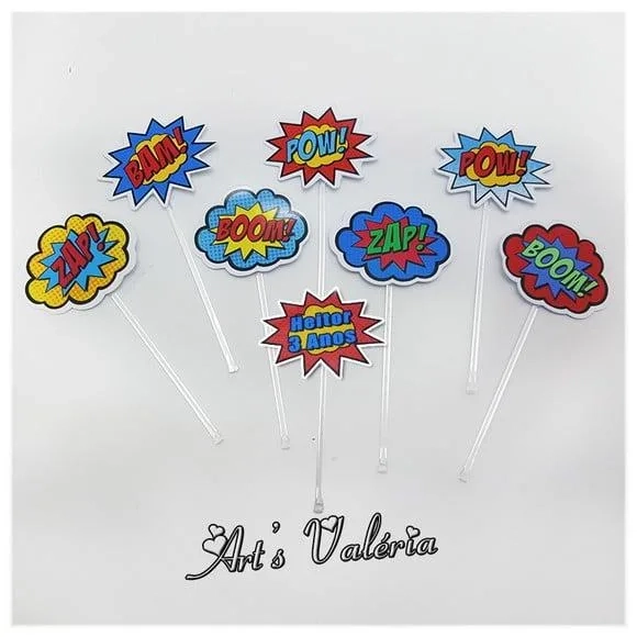Toppers para Doces Onomatopeias dos Super Herois