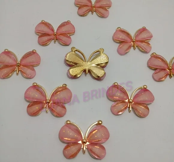 Borboleta Aplique Rose Metal Dourado 2,5cm Pct 2 unidades