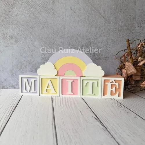 Tons Pastel Cubos 6x6cm Ts + Arco Íris. Decoração Bebê
