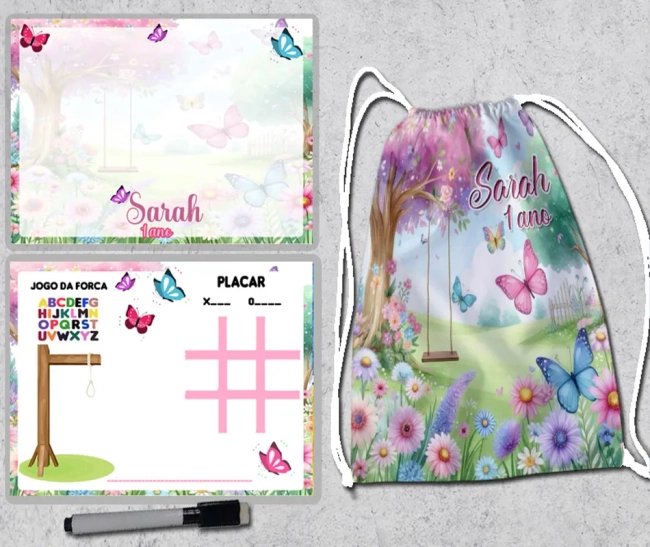 Kit Mochila e Lousa Magica para lembrancinhas Jardim Encantado