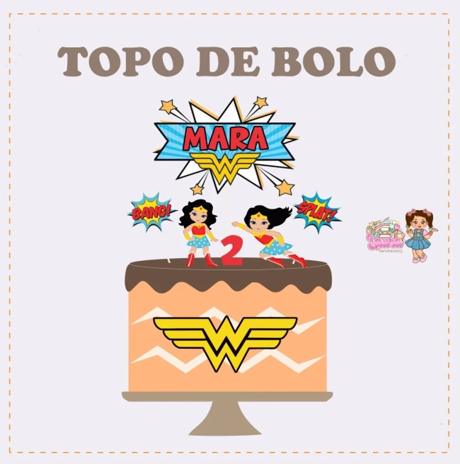 Kit Festa Só Um Bolinho MULHER MARAVILHA CUTE - Decoração de Festa