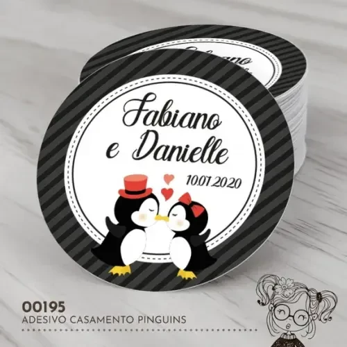 Adesivo Redondo Pinguins - 00195