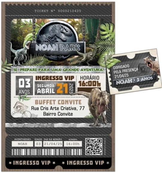 Convite Digital C/tag Ingresso Dinossauro Jurassic Park 2
