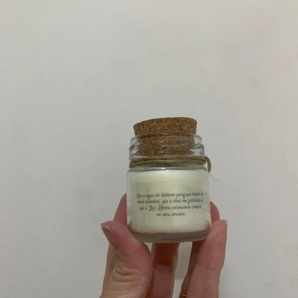 Lembrança Batizado Vela Aromática Vidro c/ Rolha e Sisal