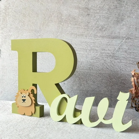 Nome em MDF Personalizado para Quarto de Bebê Letras Decorativas Infantis - Tema Safari