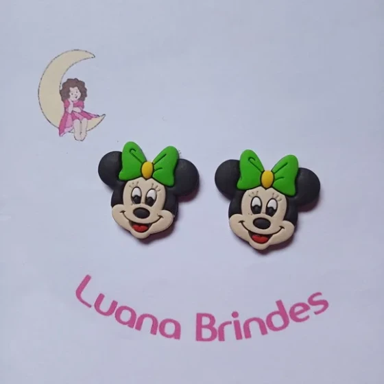 Aplique Minnie Rostinho Laço Verde 3.2cm 7 Unidades