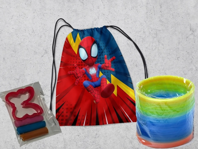 Kit Mochilinha + Mini Massinha de modelar e Mola Maluca  Casa Magica Aranha Baby