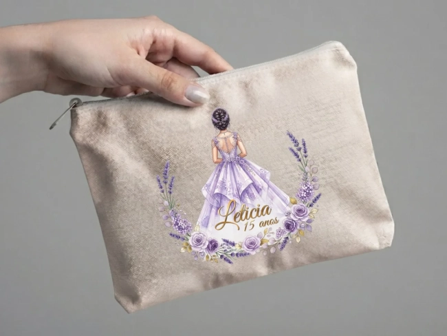Lembrancinha Nécessaire Personalizada Algodão Cru 20x15 Estampa DTF 15 anos