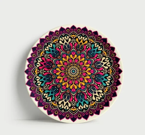 Prato Decorativo Mandala Geométrica Magenta e Marinho 21cm P