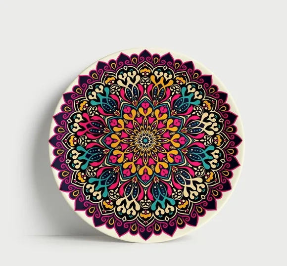 Prato Decorativo Mandala Geométrica Magenta e Marinho 21cm P