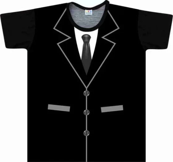 Camiseta Adulto Fantasia Terno Preto e Gravata Social